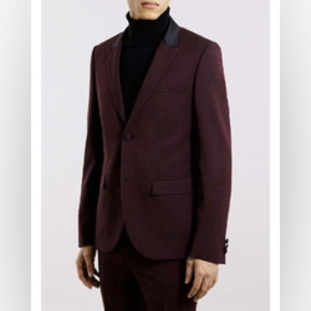 TOPMAN PREMIUM BURGUNDY TUXEDO JACKET